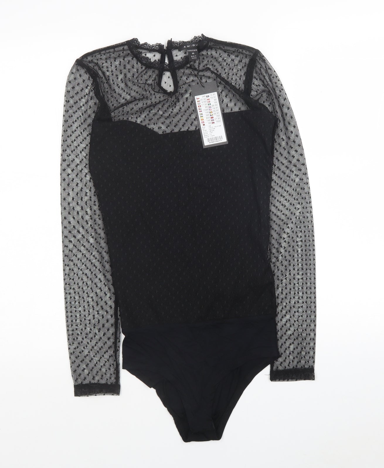 Amisu Womens Black Geometric Cotton Bodysuit One-Piece Size XS Button