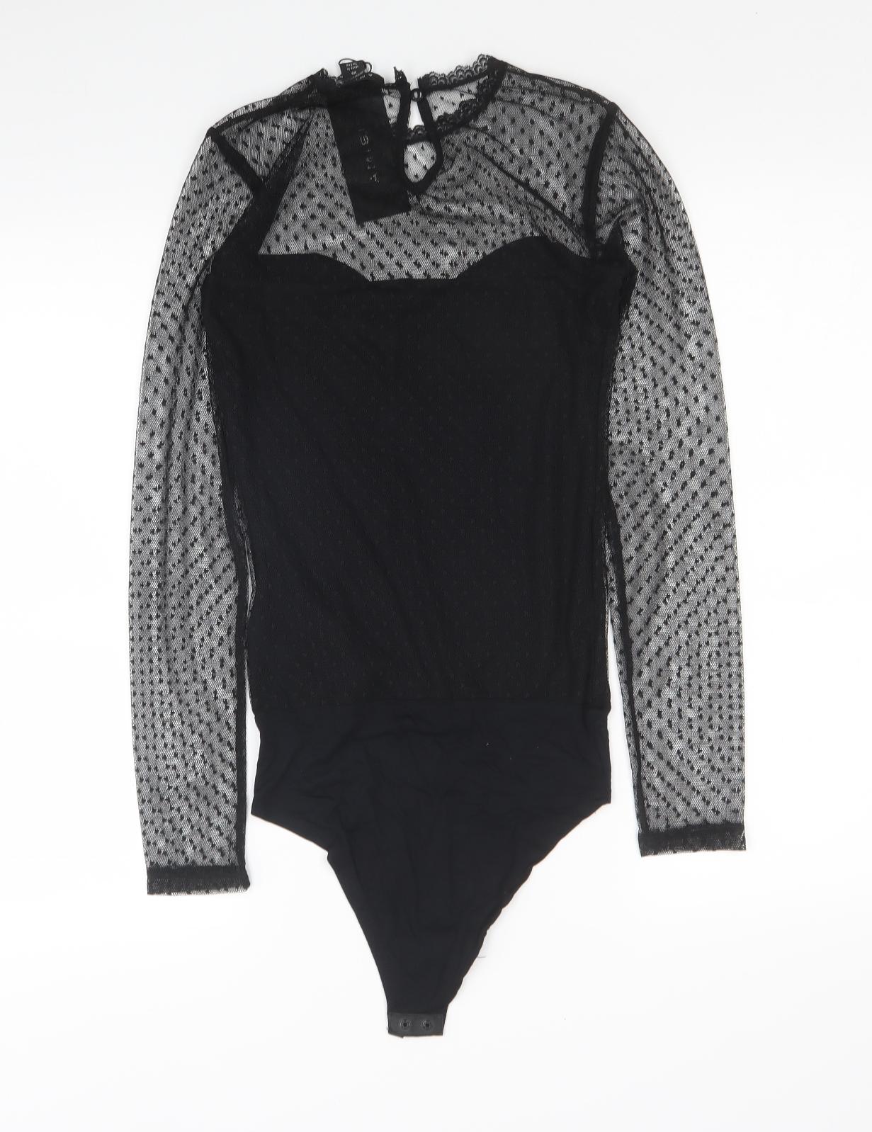 Amisu Womens Black Geometric Cotton Bodysuit One-Piece Size XS Button