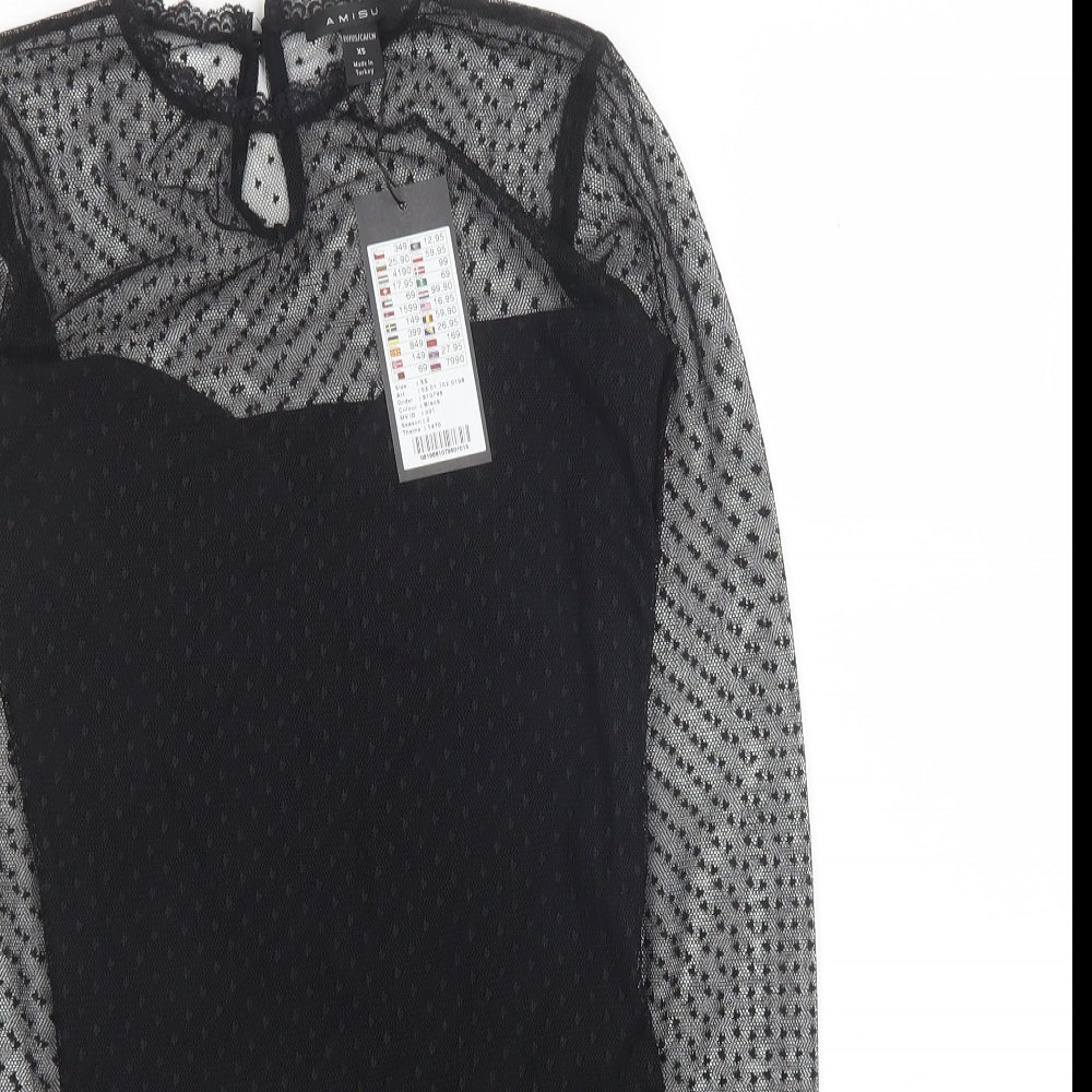 Amisu Womens Black Geometric Cotton Bodysuit One-Piece Size XS Button