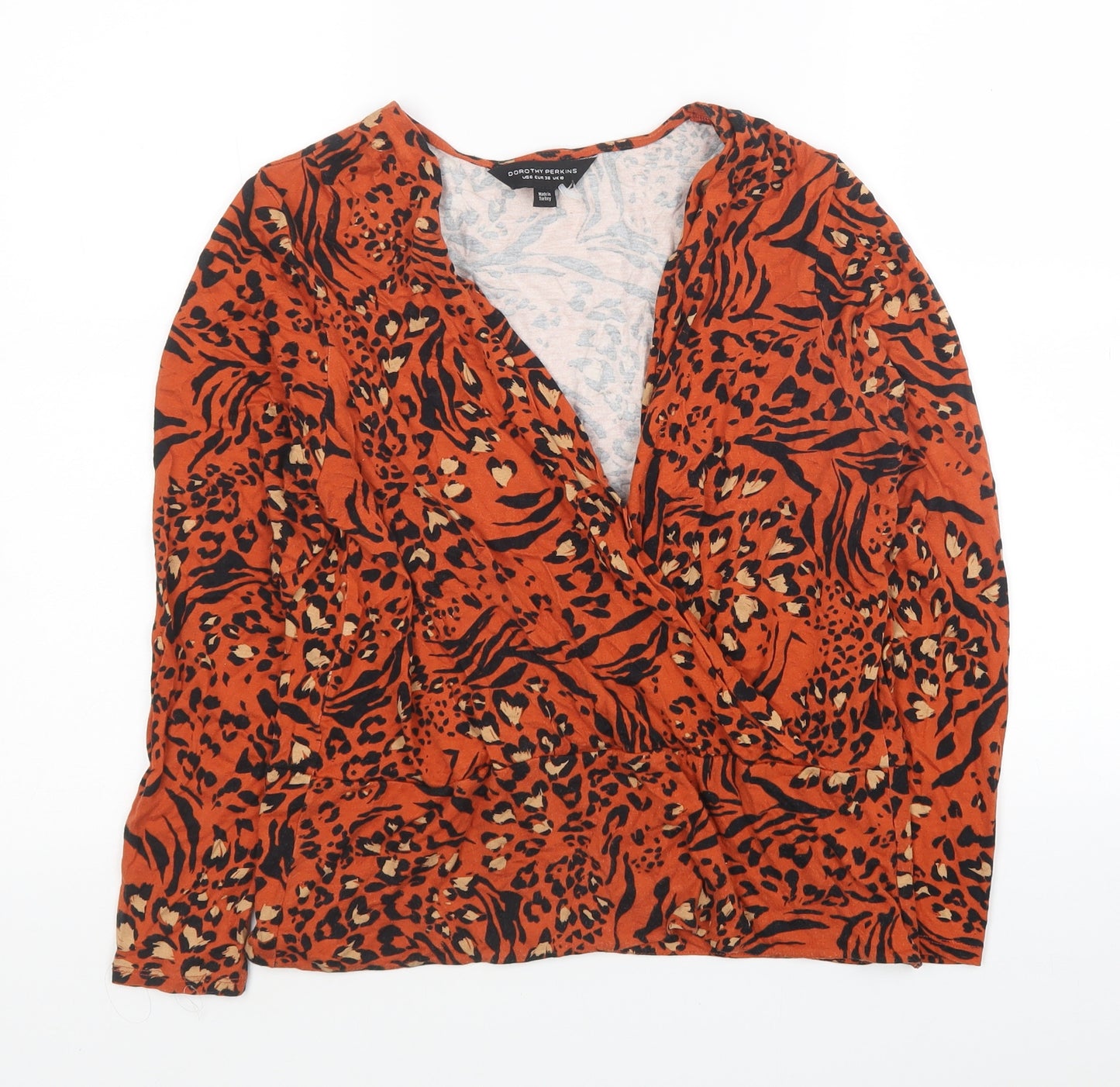 Dorothy Perkins Womens Orange Floral Viscose Jersey Blouse Size 10 V-Neck