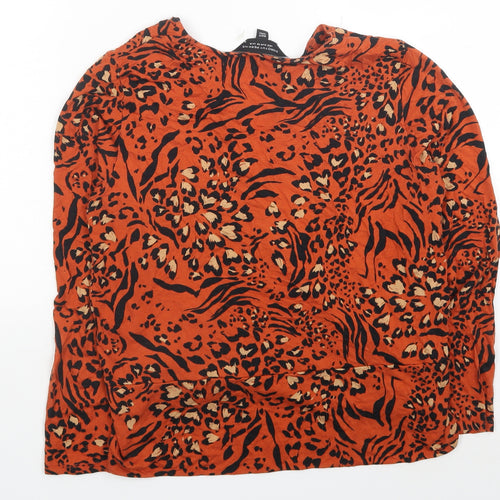 Dorothy Perkins Womens Orange Floral Viscose Jersey Blouse Size 10 V-Neck