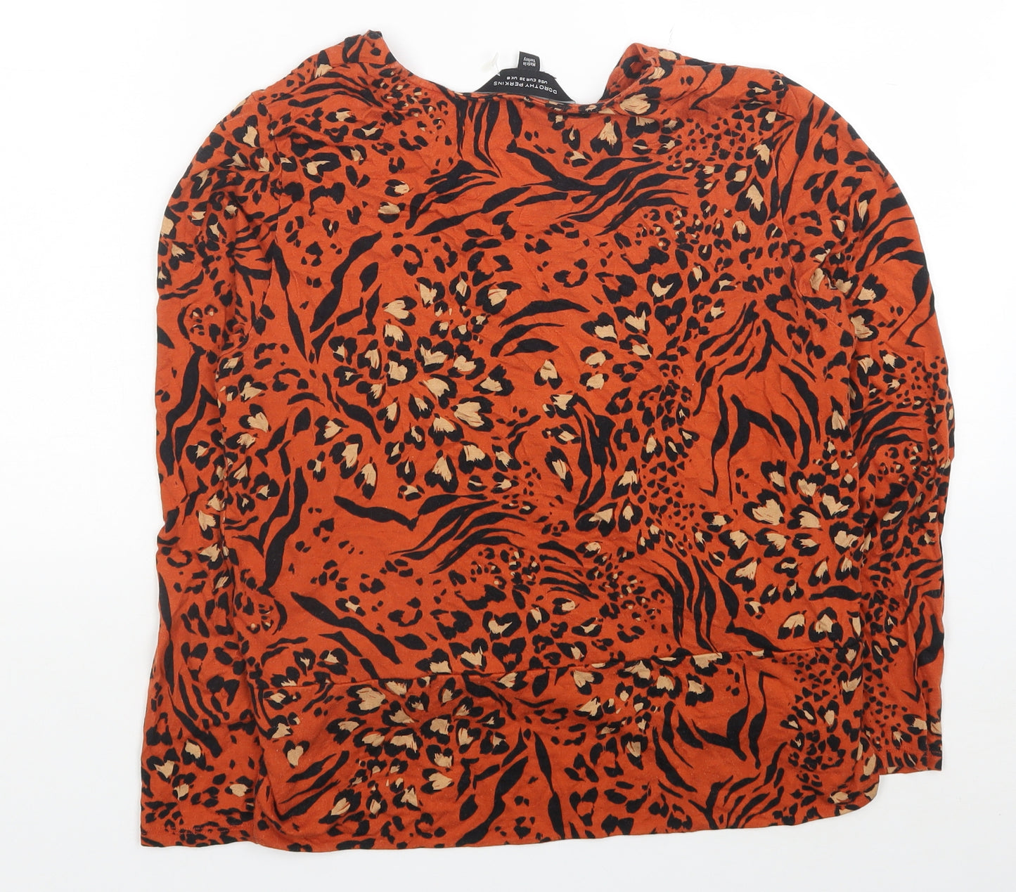 Dorothy Perkins Womens Orange Floral Viscose Jersey Blouse Size 10 V-Neck