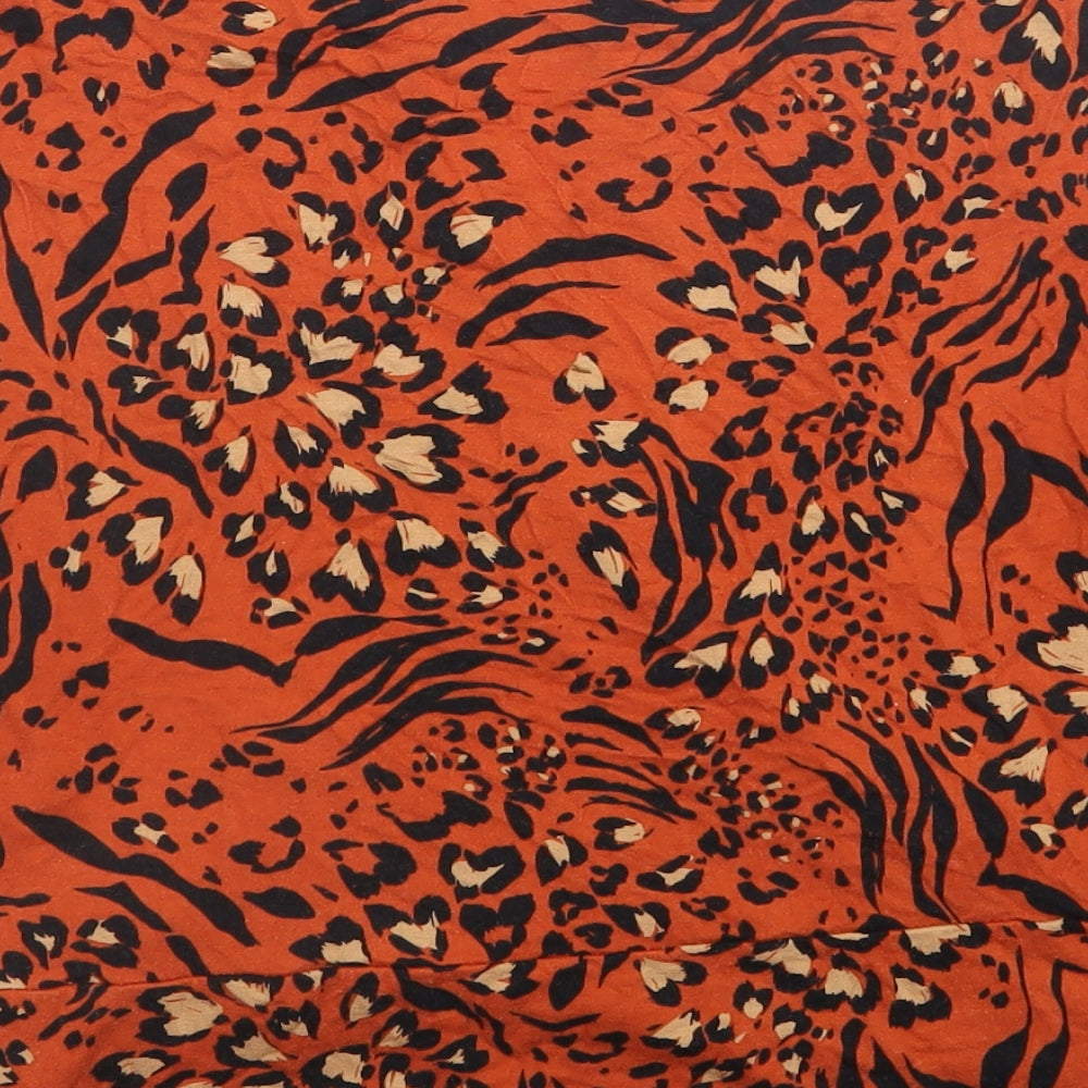 Dorothy Perkins Womens Orange Floral Viscose Jersey Blouse Size 10 V-Neck