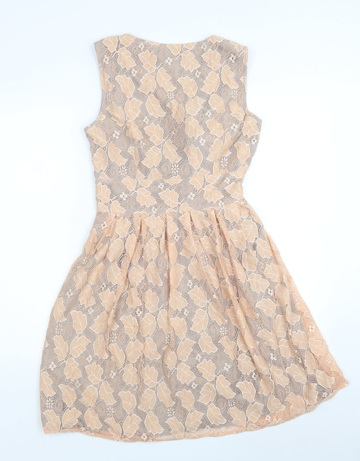 Yuni Womens Beige Floral Polyester Fit & Flare Size 12 V-Neck Zip