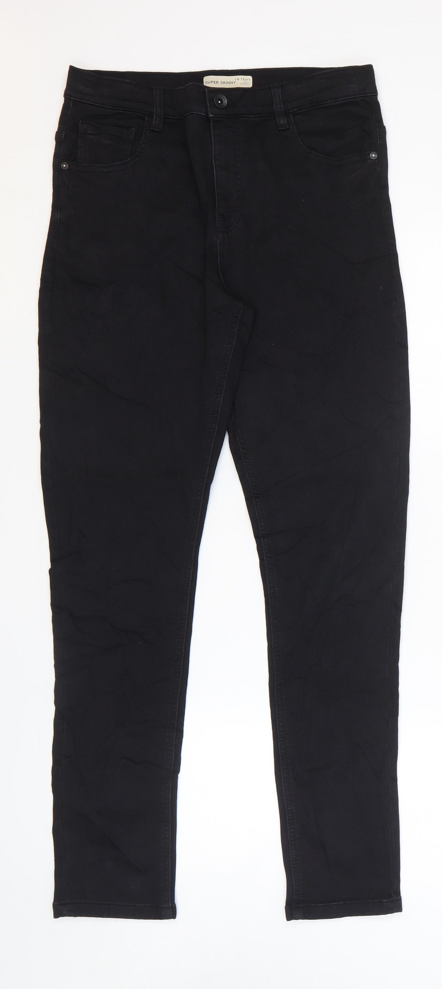 Marks and Spencer Girls Black Cotton Skinny Jeans Size 14-15 Years Regular Zip