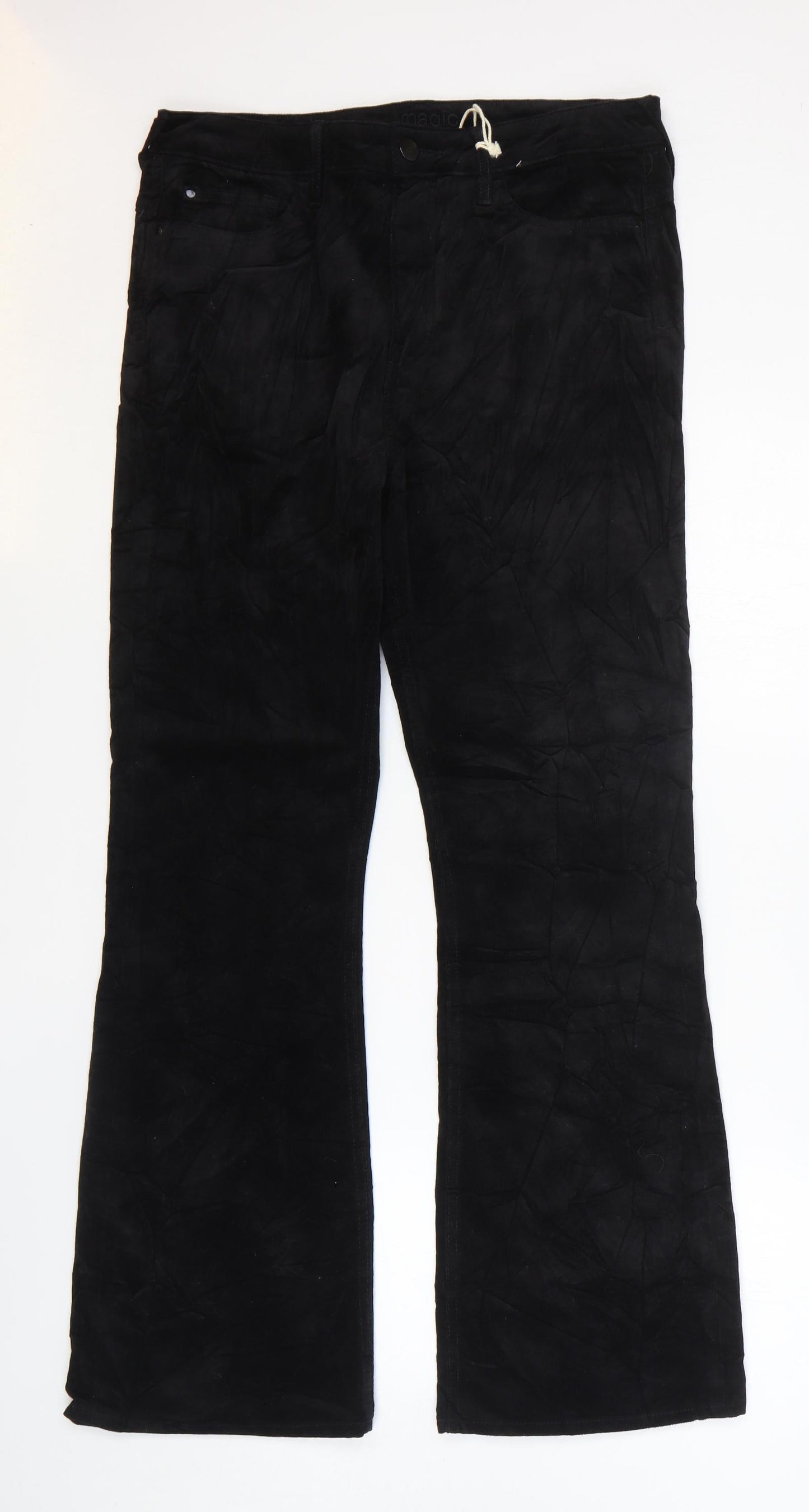 Marks and Spencer Womens Black Cotton Flared Jeans Size 14 L30 in Regular Zip