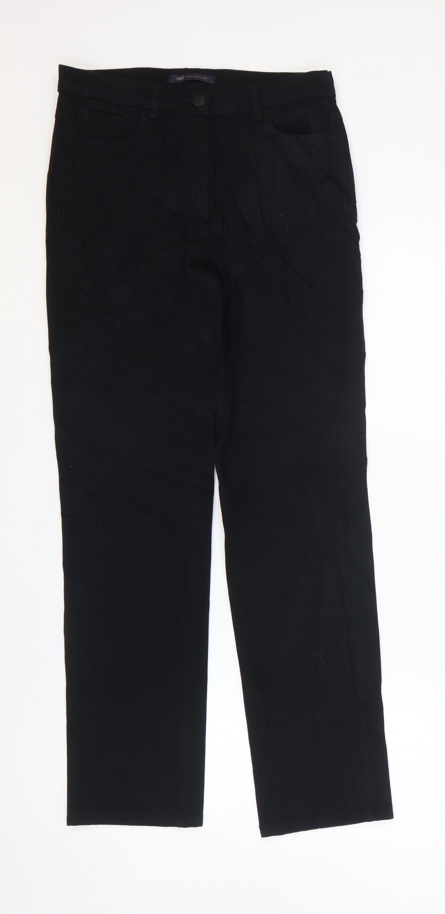 Marks and Spencer Womens Black Cotton Straight Jeans Size 10 L29 in Regular Zip