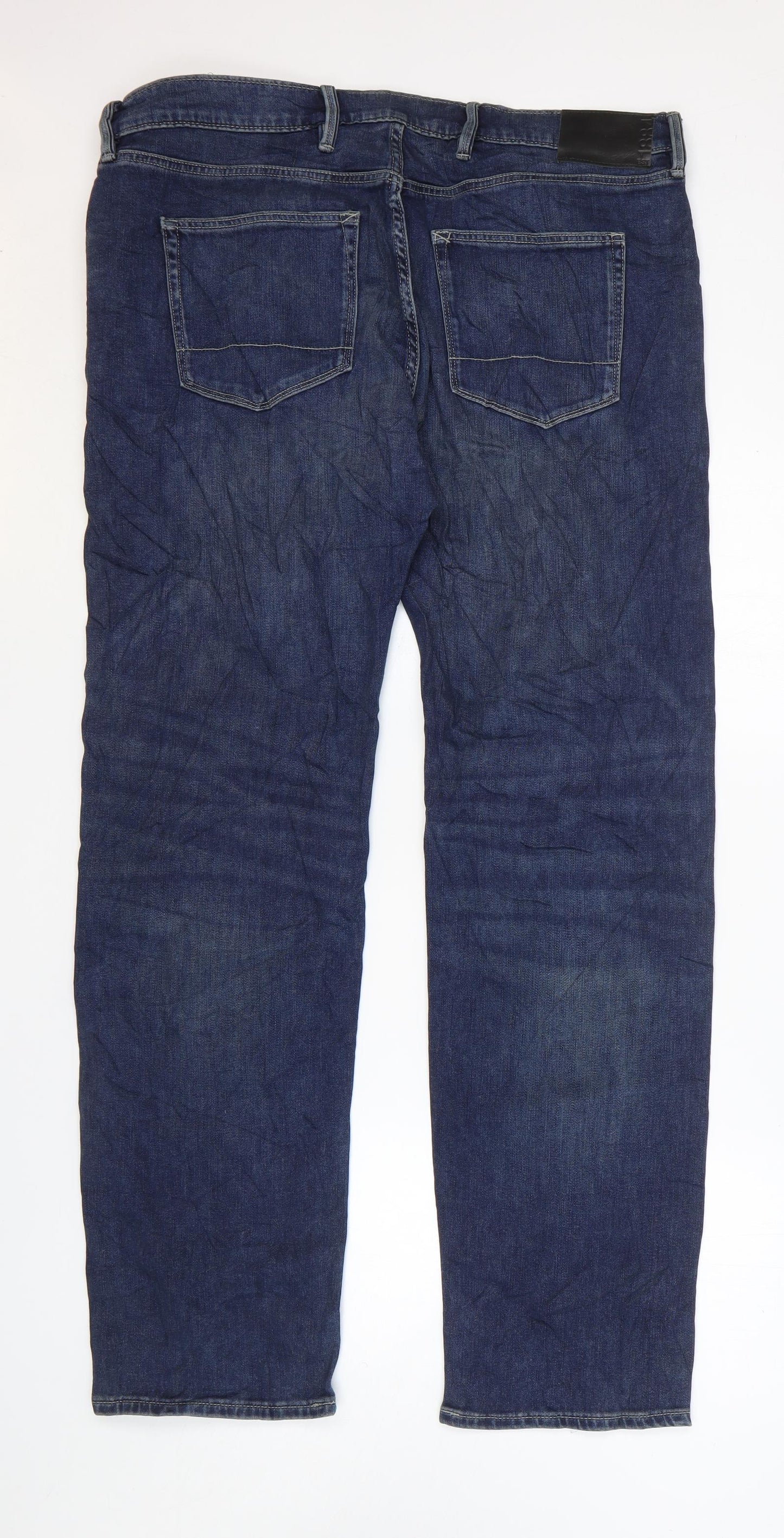 Marks and Spencer Mens Blue Cotton Straight Jeans Size 38 in L33 in Regular Zip