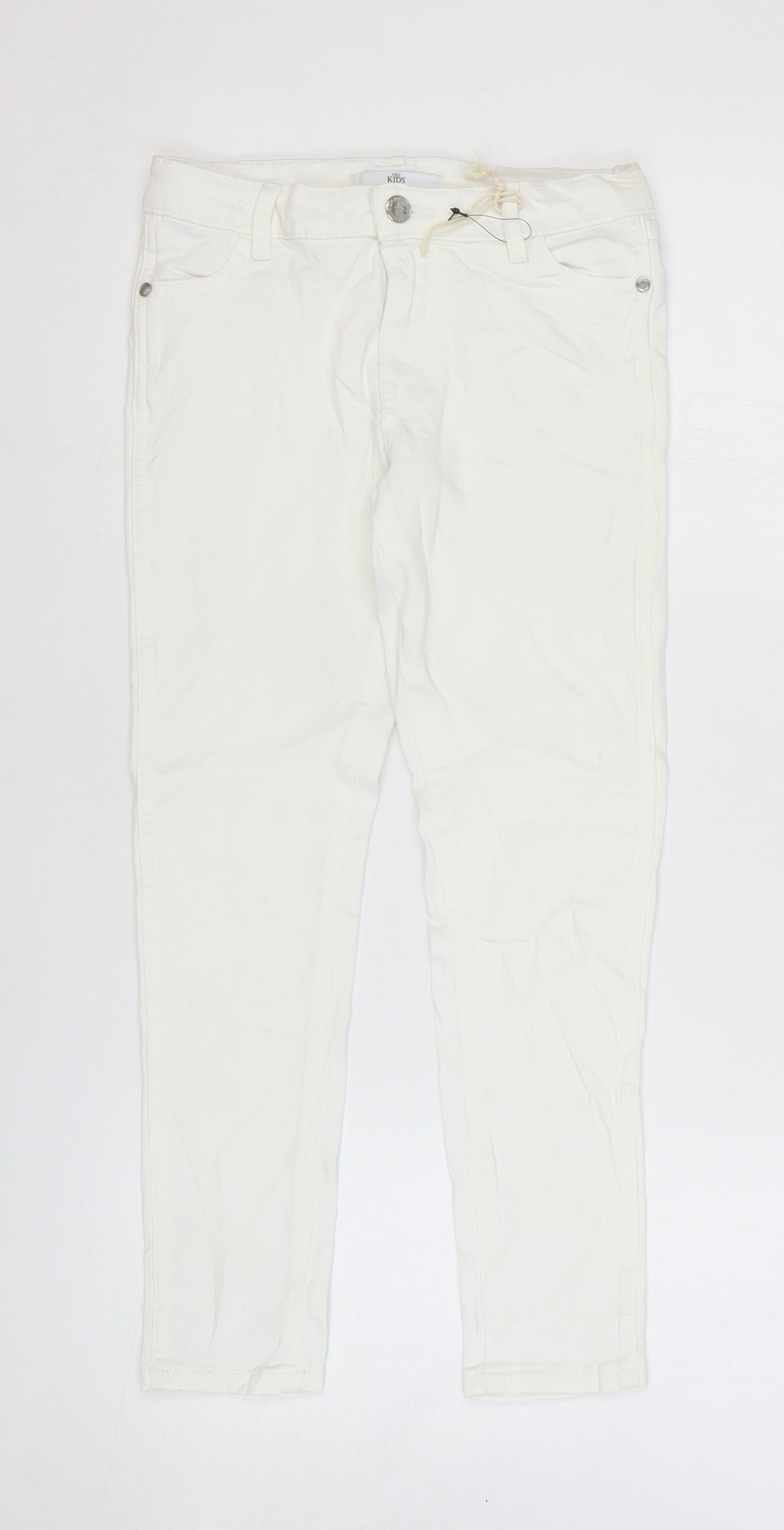 Marks and Spencer Girls White Cotton Skinny Jeans Size 8-9 Years Regular Zip