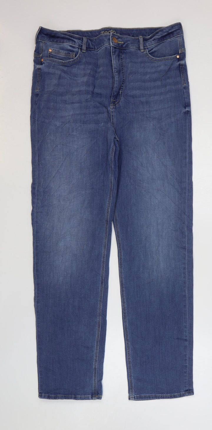 Magic Womens Blue Cotton Straight Jeans Size 34 in L20.5 in Regular Zip
