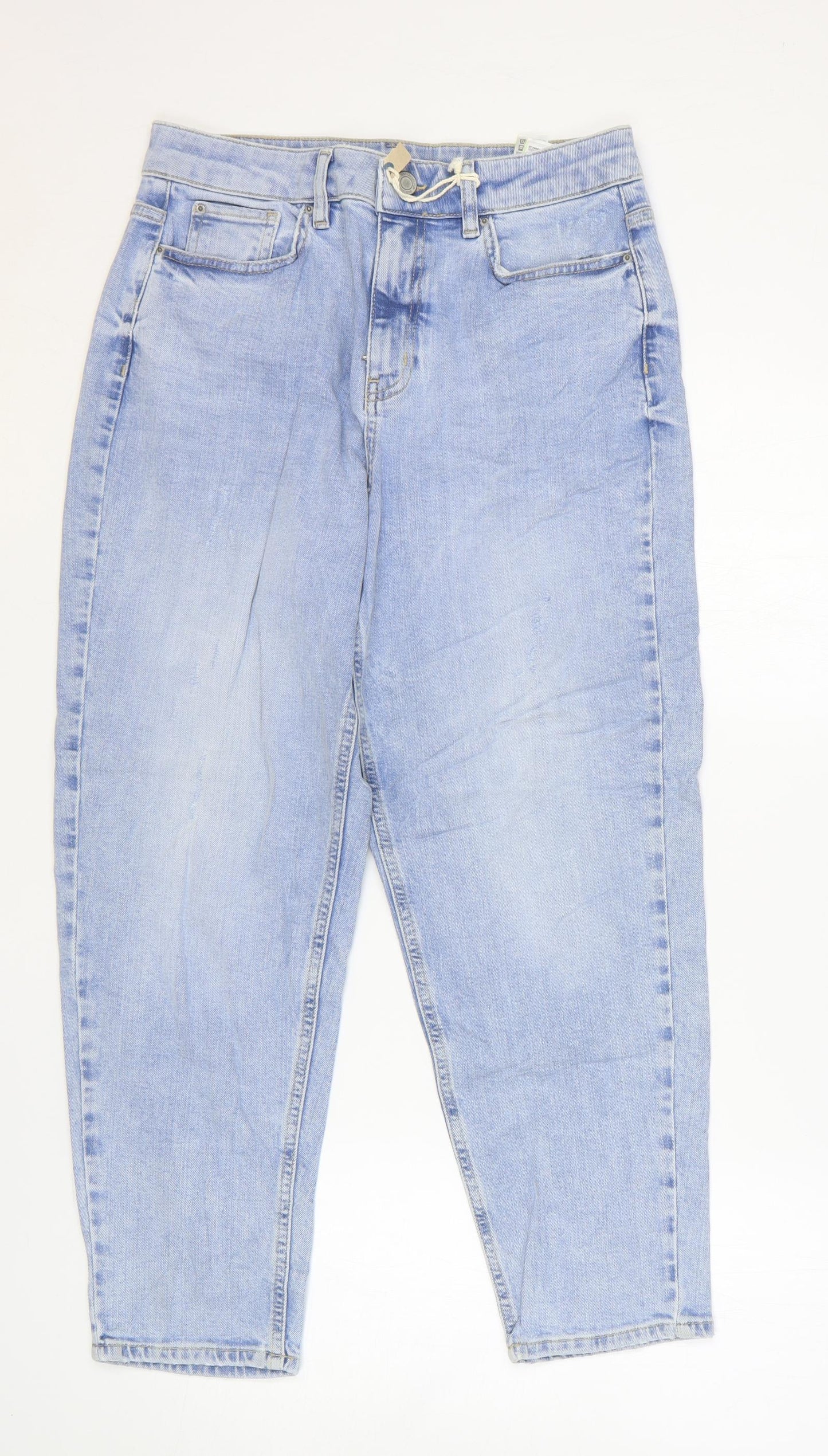 Marks and Spencer Womens Blue Cotton Mom Jeans Size 10 L25 in Regular Zip
