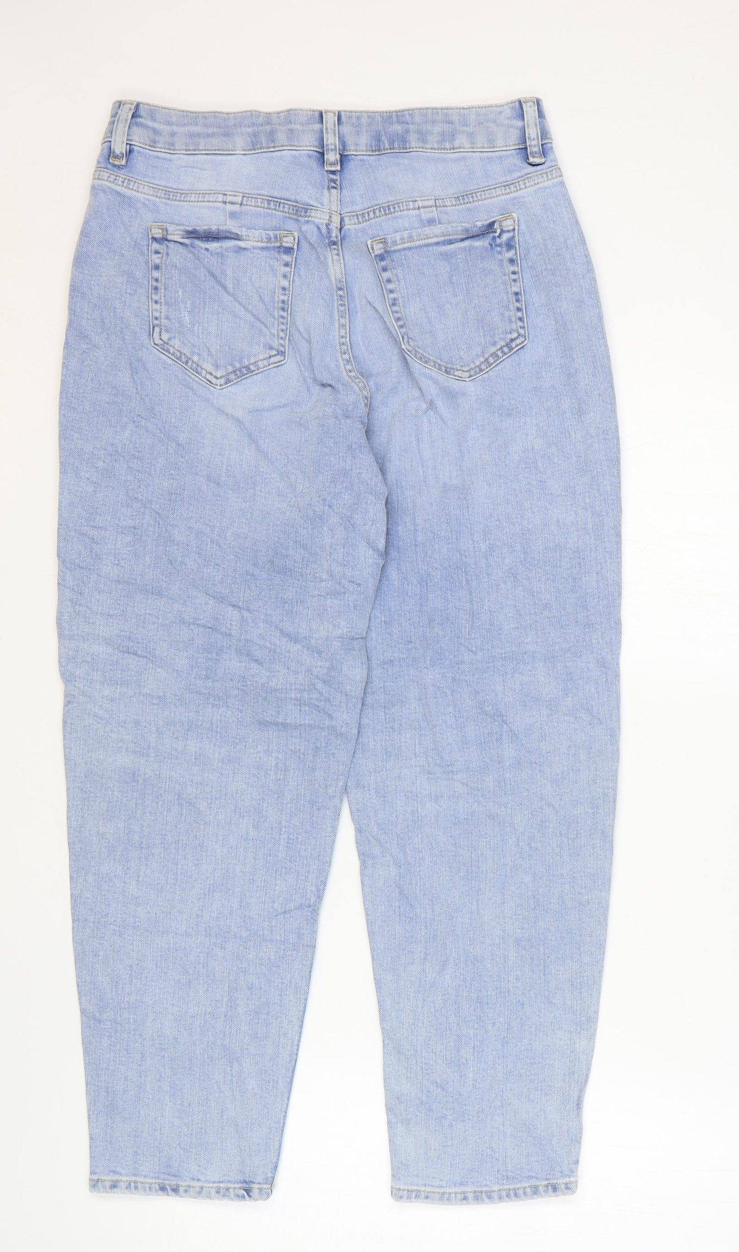 Marks and Spencer Womens Blue Cotton Mom Jeans Size 10 L25 in Regular Zip