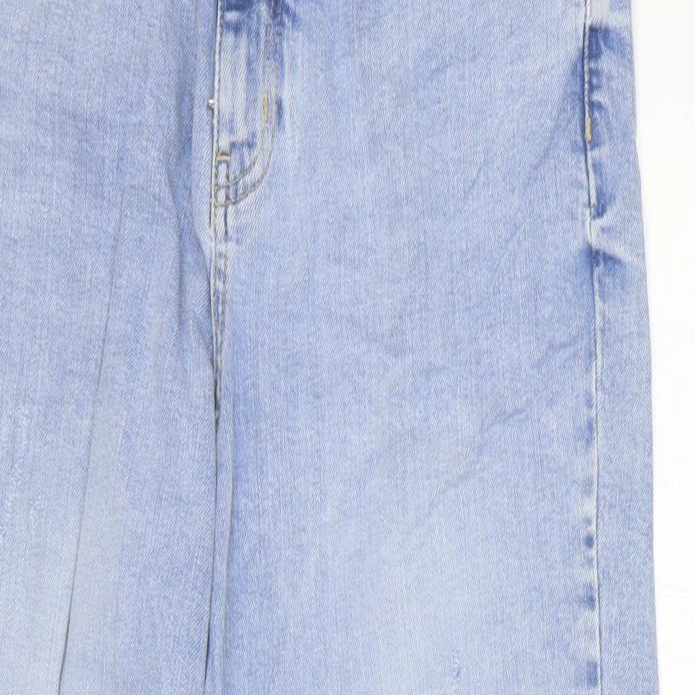 Marks and Spencer Womens Blue Cotton Mom Jeans Size 10 L25 in Regular Zip