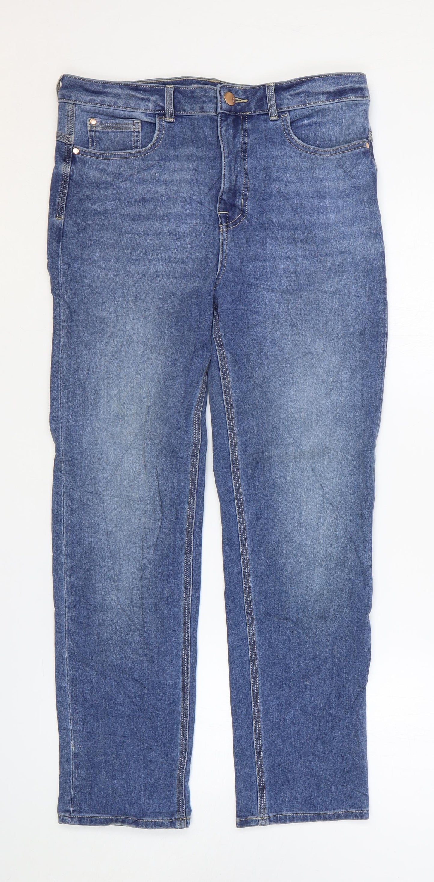 Marks and Spencer Womens Blue Cotton Straight Jeans Size 14 L27 in Regular Zip