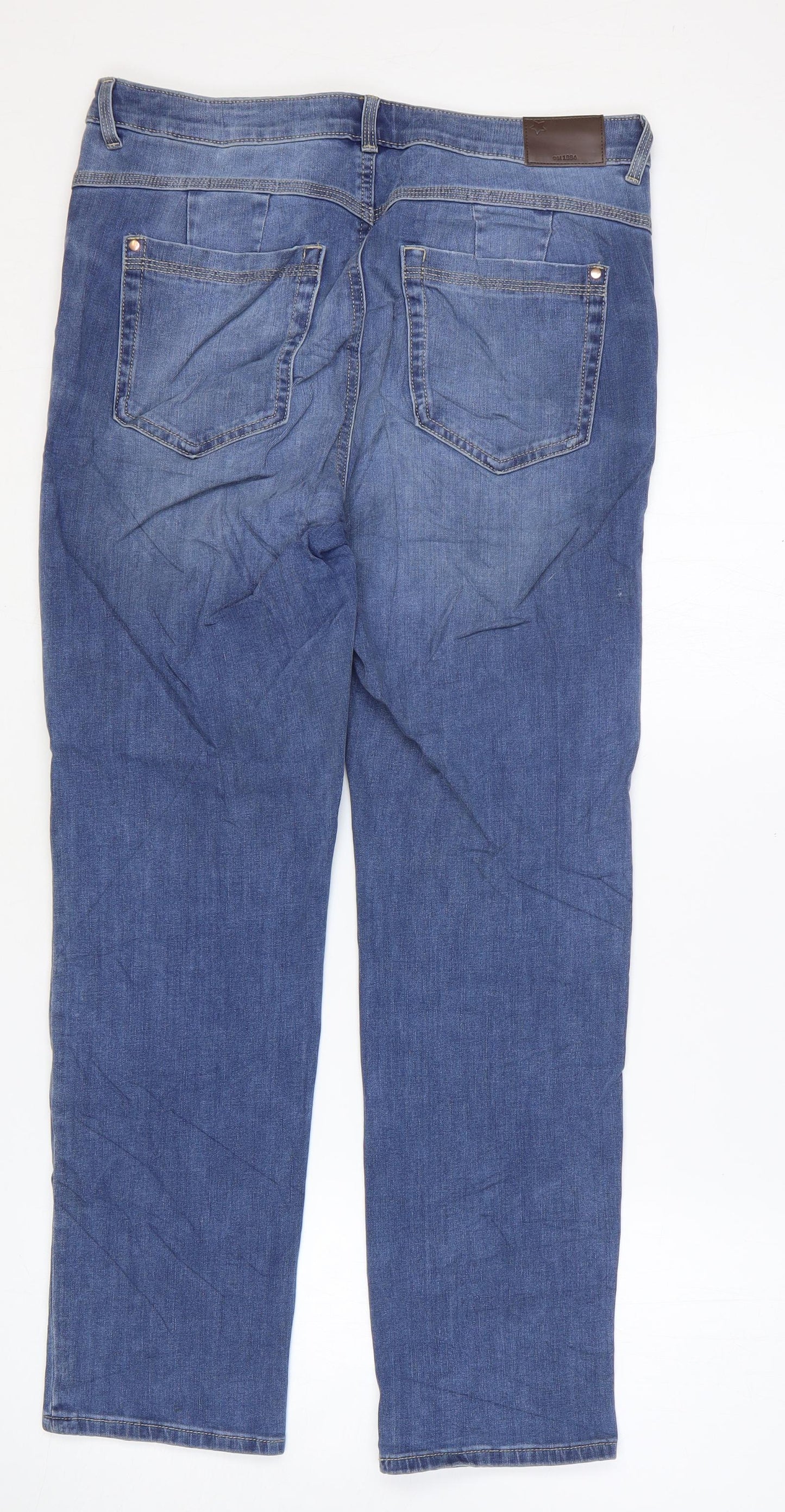 Marks and Spencer Womens Blue Cotton Straight Jeans Size 14 L27 in Regular Zip