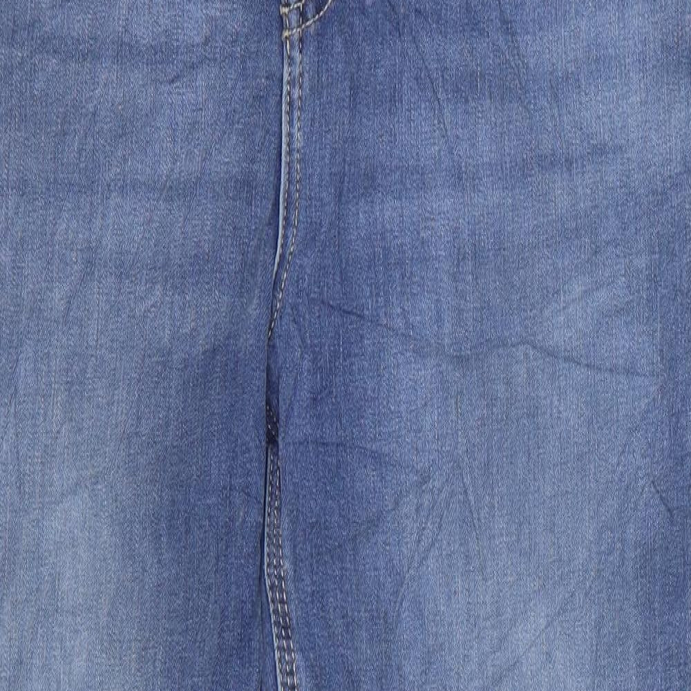 Marks and Spencer Womens Blue Cotton Straight Jeans Size 14 L27 in Regular Zip