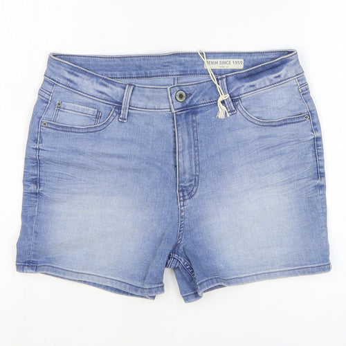 Marks and Spencer Womens Blue Cotton Bermuda Shorts Size 12 L3 in Regular Zip