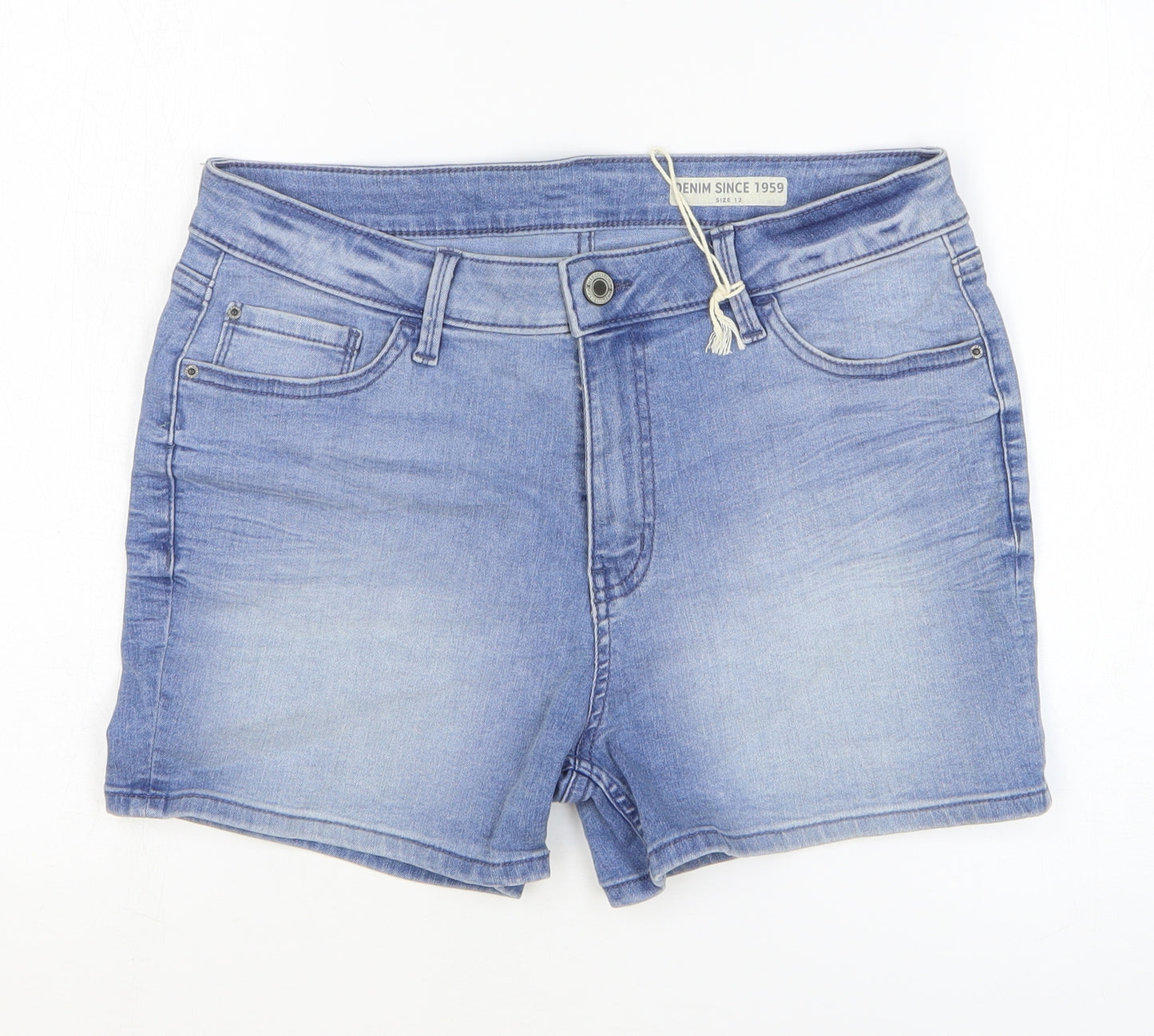 Marks and Spencer Womens Blue Cotton Bermuda Shorts Size 12 L3 in Regular Zip