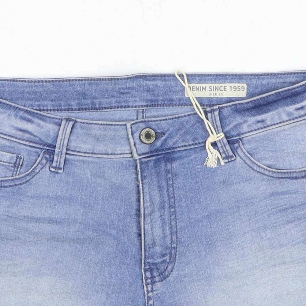 Marks and Spencer Womens Blue Cotton Bermuda Shorts Size 12 L3 in Regular Zip