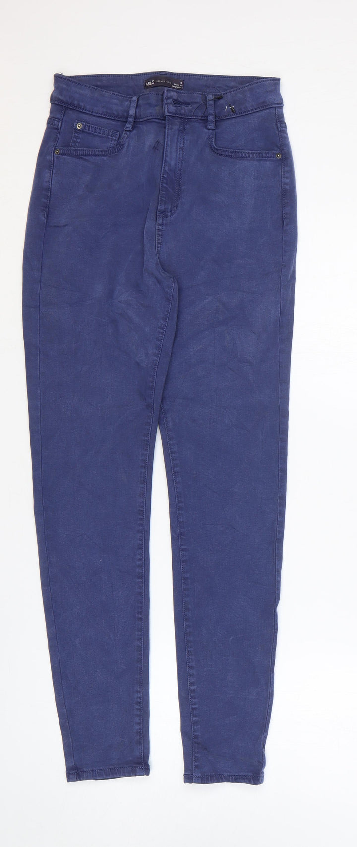 Marks and Spencer Womens Blue Cotton Skinny Jeans Size 8 L28 in Regular Zip