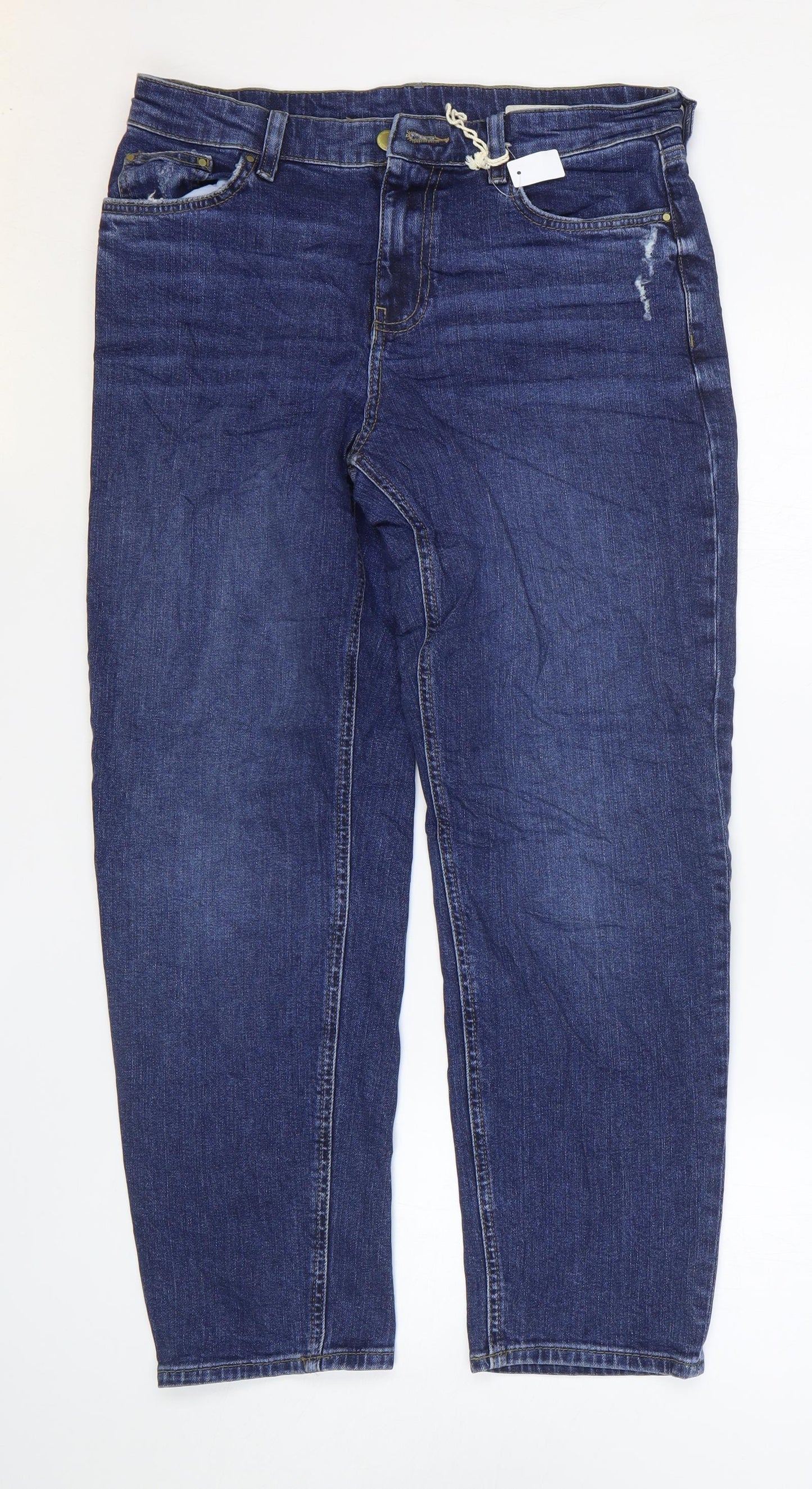 Marks and Spencer Womens Blue Cotton Boyfriend Jeans Size 12 L27 in Regular Zip