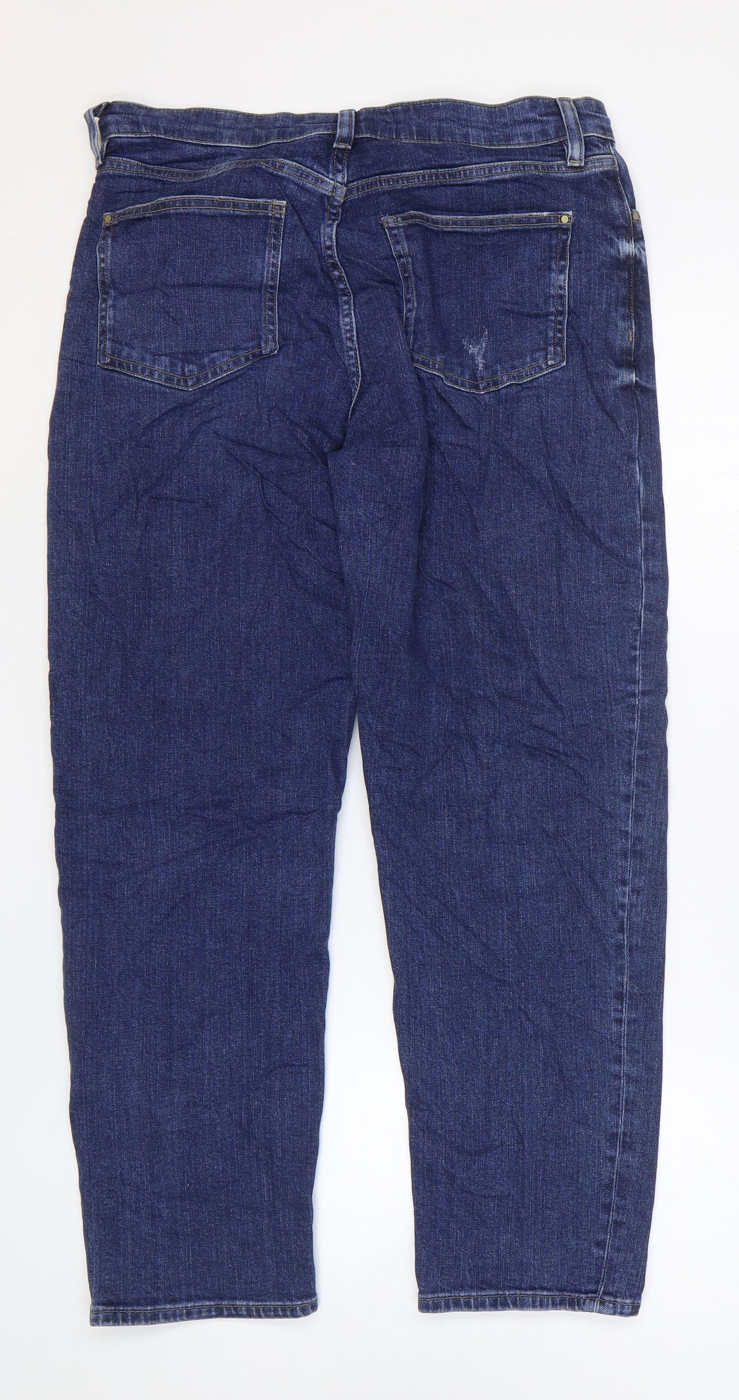 Marks and Spencer Womens Blue Cotton Boyfriend Jeans Size 12 L27 in Regular Zip