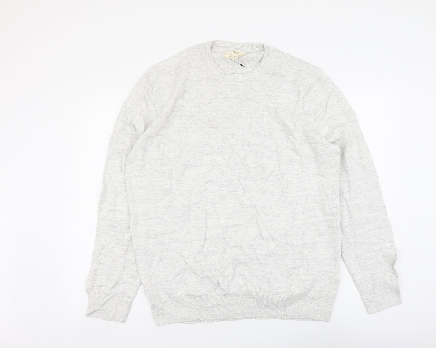 Marks and Spencer Mens Grey Round Neck Cotton Pullover Jumper Size XL