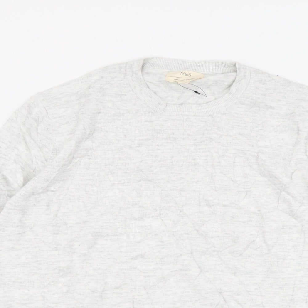 Marks and Spencer Mens Grey Round Neck Cotton Pullover Jumper Size XL