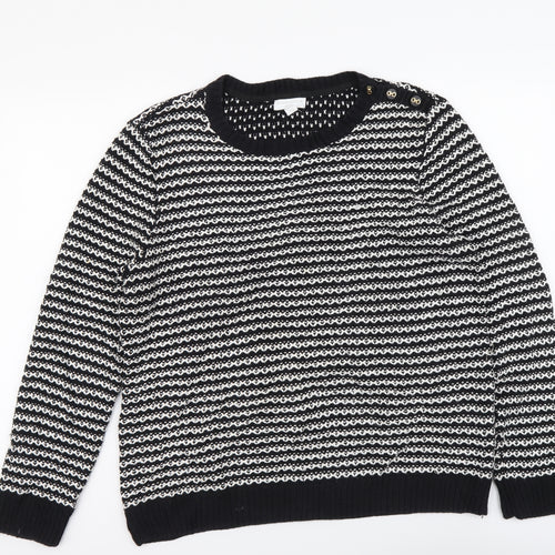 Charter Club Womens Black Round Neck Striped Acrylic Henley Jumper Size XL