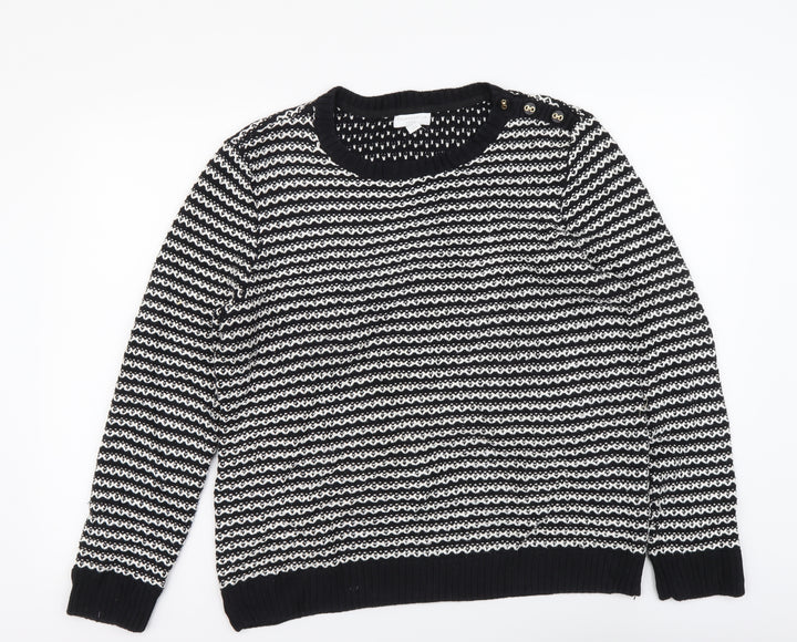 Charter Club Womens Black Round Neck Striped Acrylic Henley Jumper Size XL