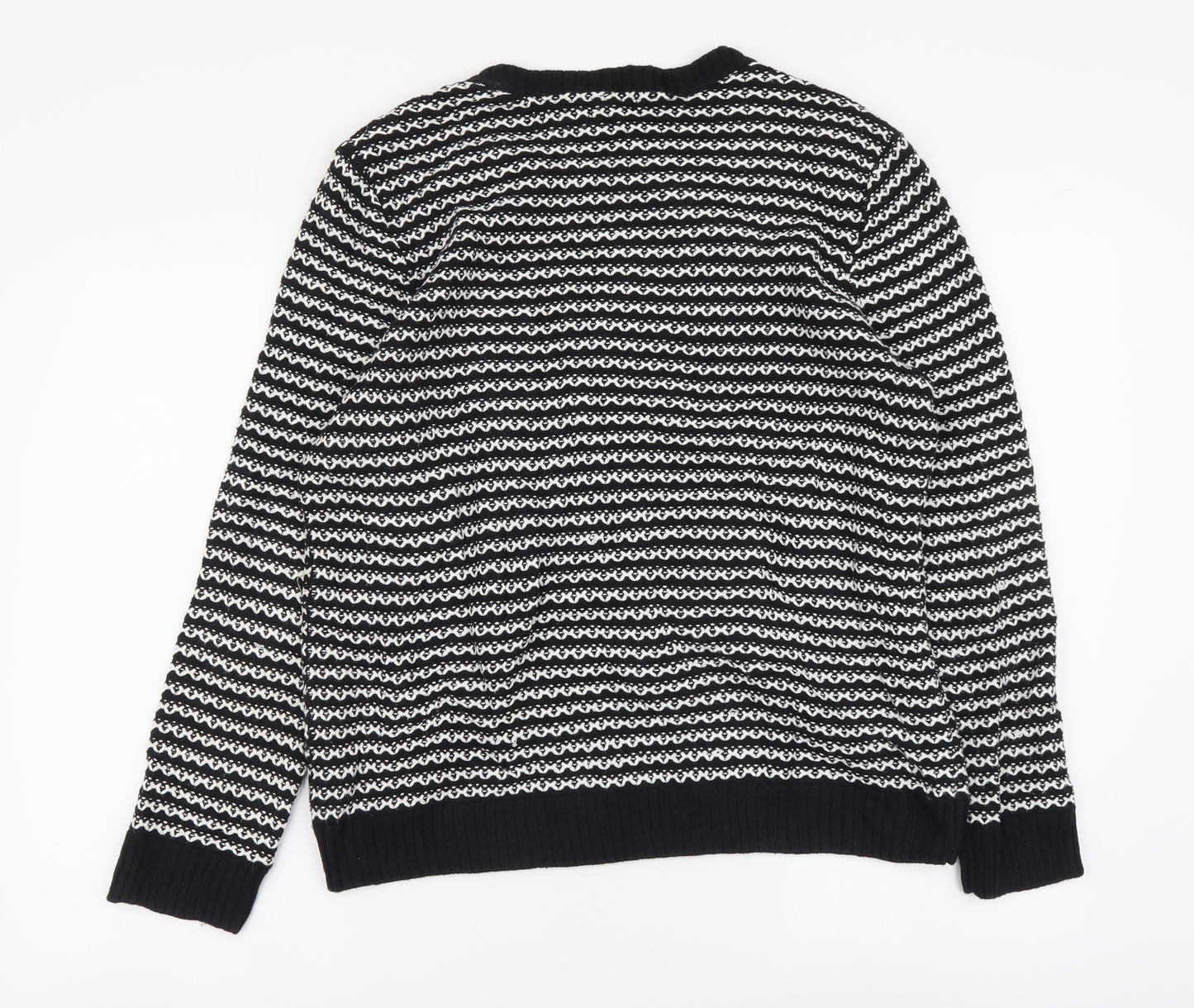 Charter Club Womens Black Round Neck Striped Acrylic Henley Jumper Size XL