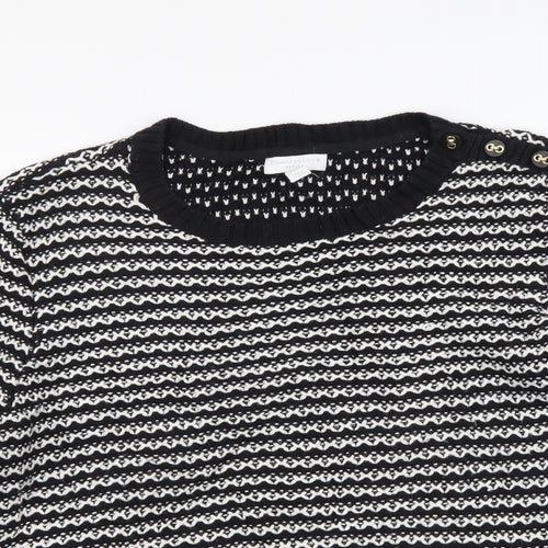 Charter Club Womens Black Round Neck Striped Acrylic Henley Jumper Size XL