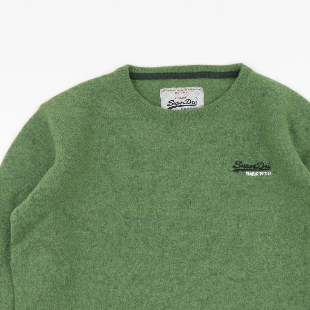 Superdry Mens Green Round Neck Wool Pullover Jumper Size XL