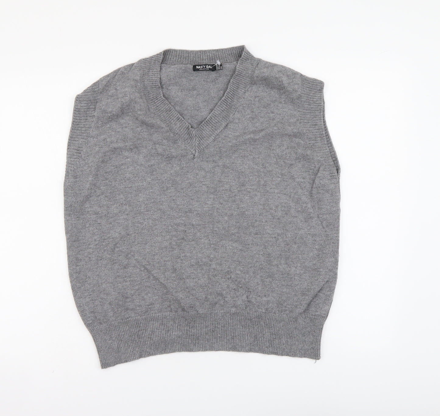 Nasty Gal Womens Grey V-Neck Viscose Vest Jumper Size 18