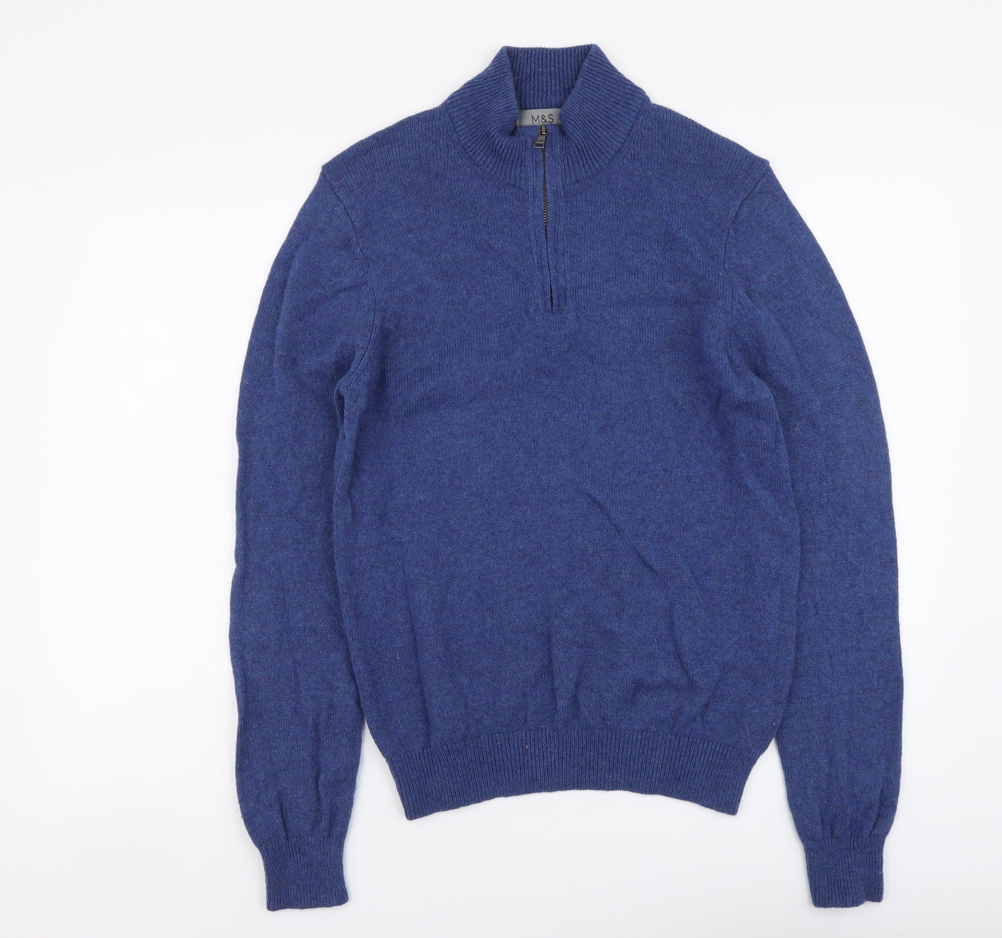 Marks and Spencer Womens Blue Mock Neck Wool Pullover Jumper Size M