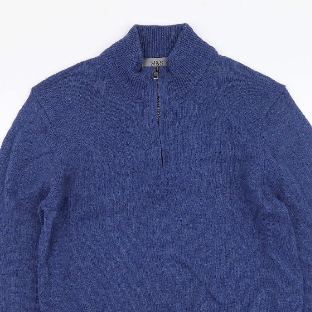 Marks and Spencer Womens Blue Mock Neck Wool Pullover Jumper Size M