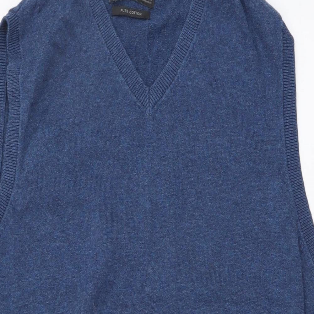Marks and Spencer Mens Blue V-Neck Cotton Vest Jumper Size M