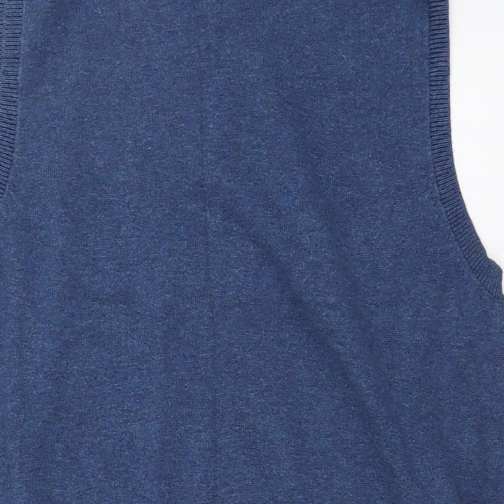 Marks and Spencer Mens Blue V-Neck Cotton Vest Jumper Size M