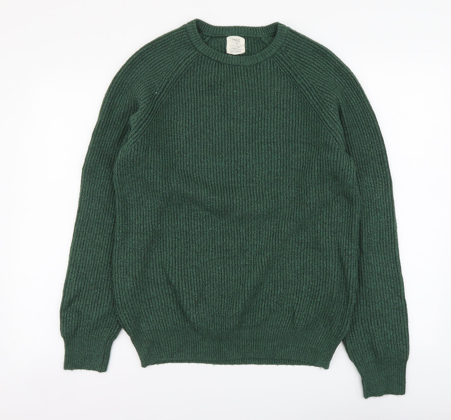 Marks and Spencer Mens Green Round Neck Polyamide Pullover Jumper Size M