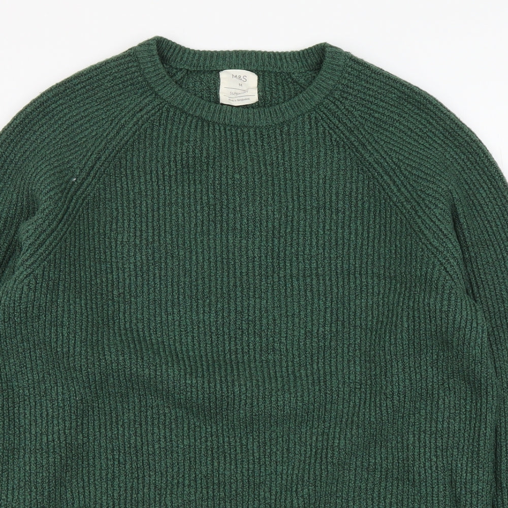 Marks and Spencer Mens Green Round Neck Polyamide Pullover Jumper Size M