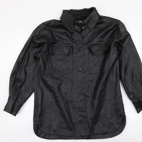H&M Womens Black Polyester Basic Button-Up Size XS Collared - Overshirt