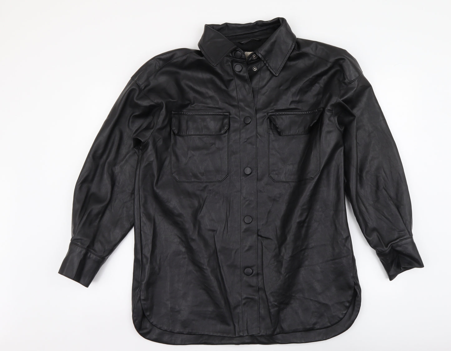 H&M Womens Black Polyester Basic Button-Up Size XS Collared - Overshirt