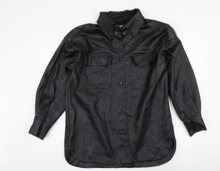 H&M Womens Black Polyester Basic Button-Up Size XS Collared - Overshirt