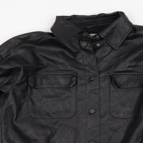 H&M Womens Black Polyester Basic Button-Up Size XS Collared - Overshirt