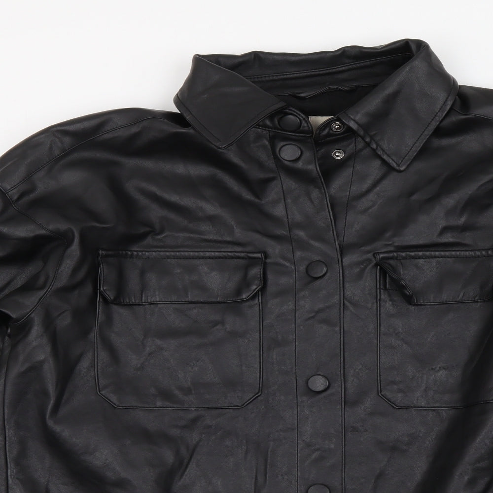 H&M Womens Black Polyester Basic Button-Up Size XS Collared - Overshirt