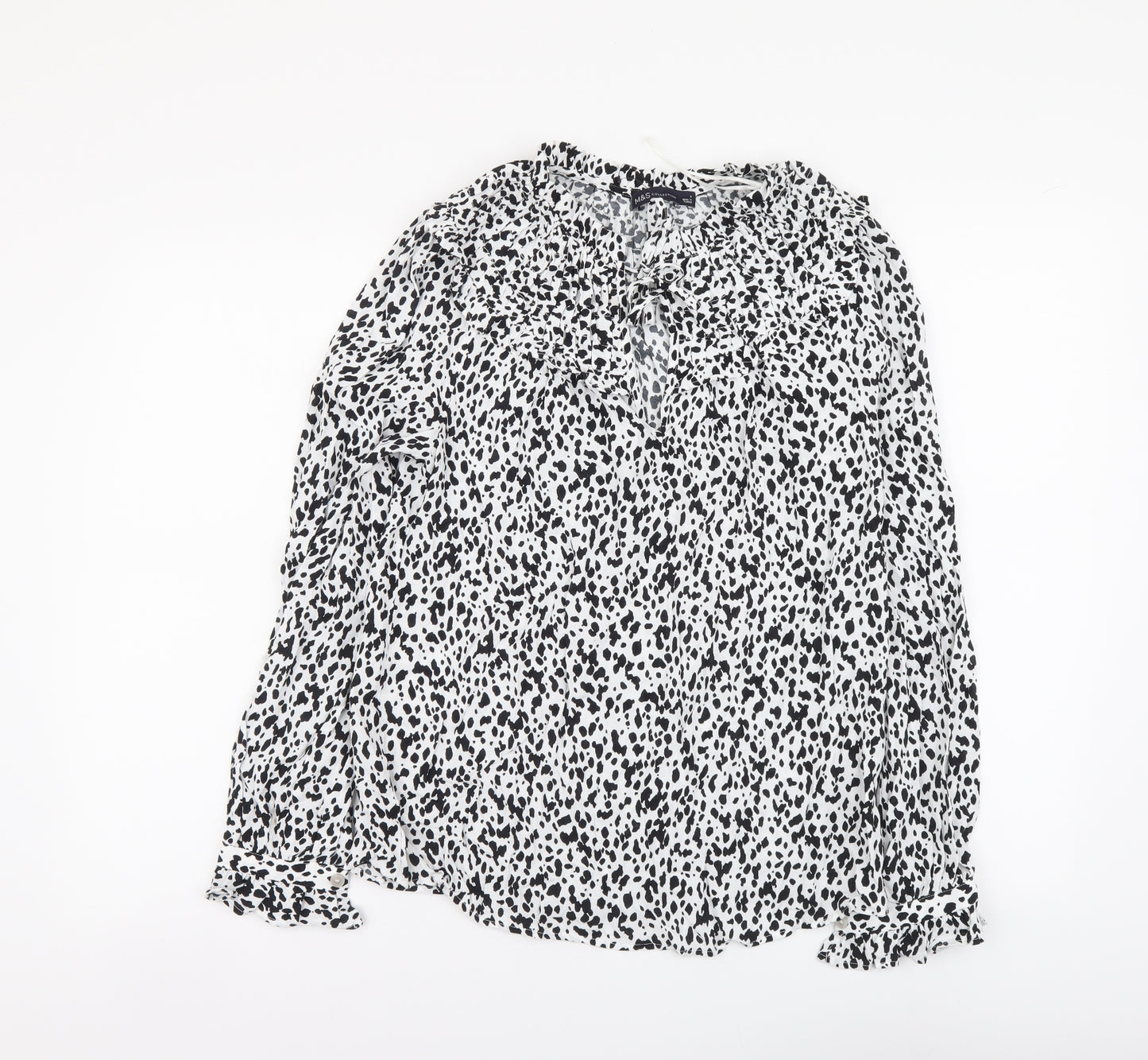 Marks and Spencer Womens White Geometric Viscose Basic Blouse Size 6 Round Neck