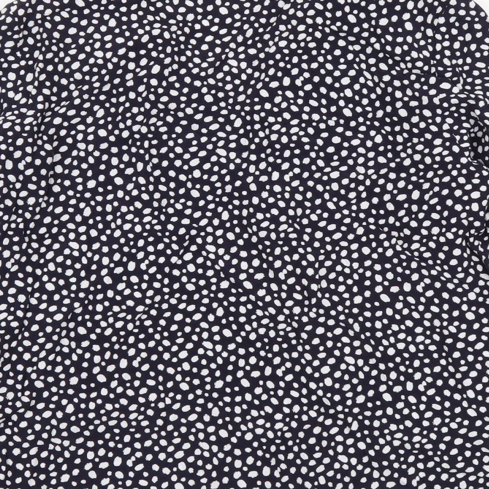 Marks and Spencer Womens Blue Geometric Viscose Basic Button-Up Size 10 V-Neck