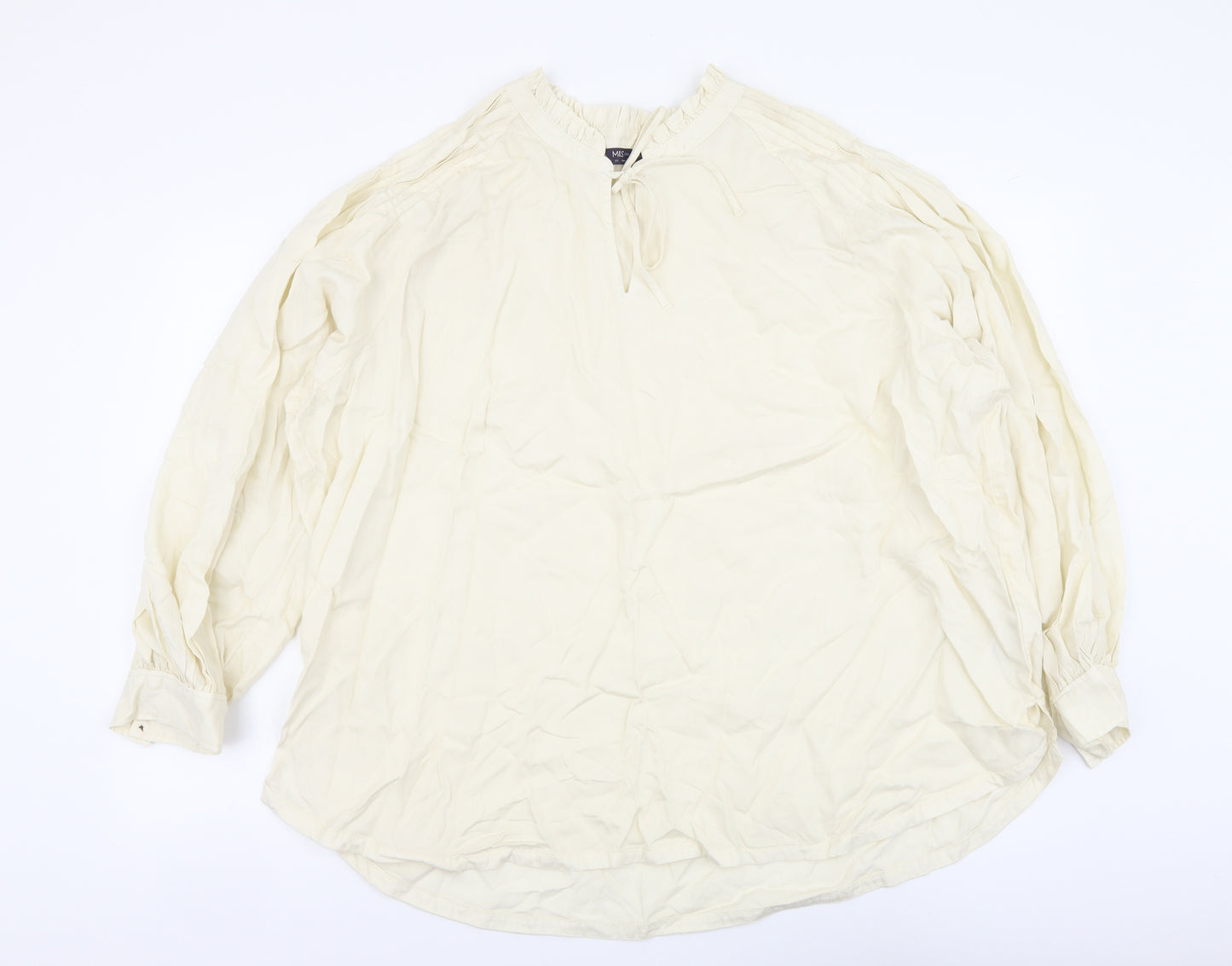 Marks and Spencer Womens Beige Lyocell Basic Blouse Size 24 Round Neck