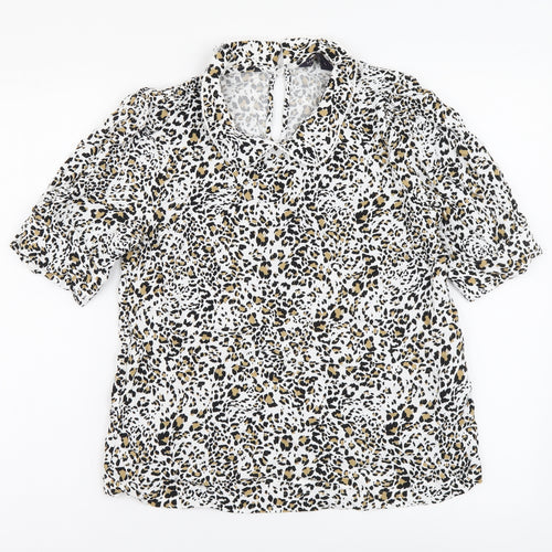Marks and Spencer Womens Beige Animal Print Viscose Basic Blouse Size 10 Collared - Leopard pattern