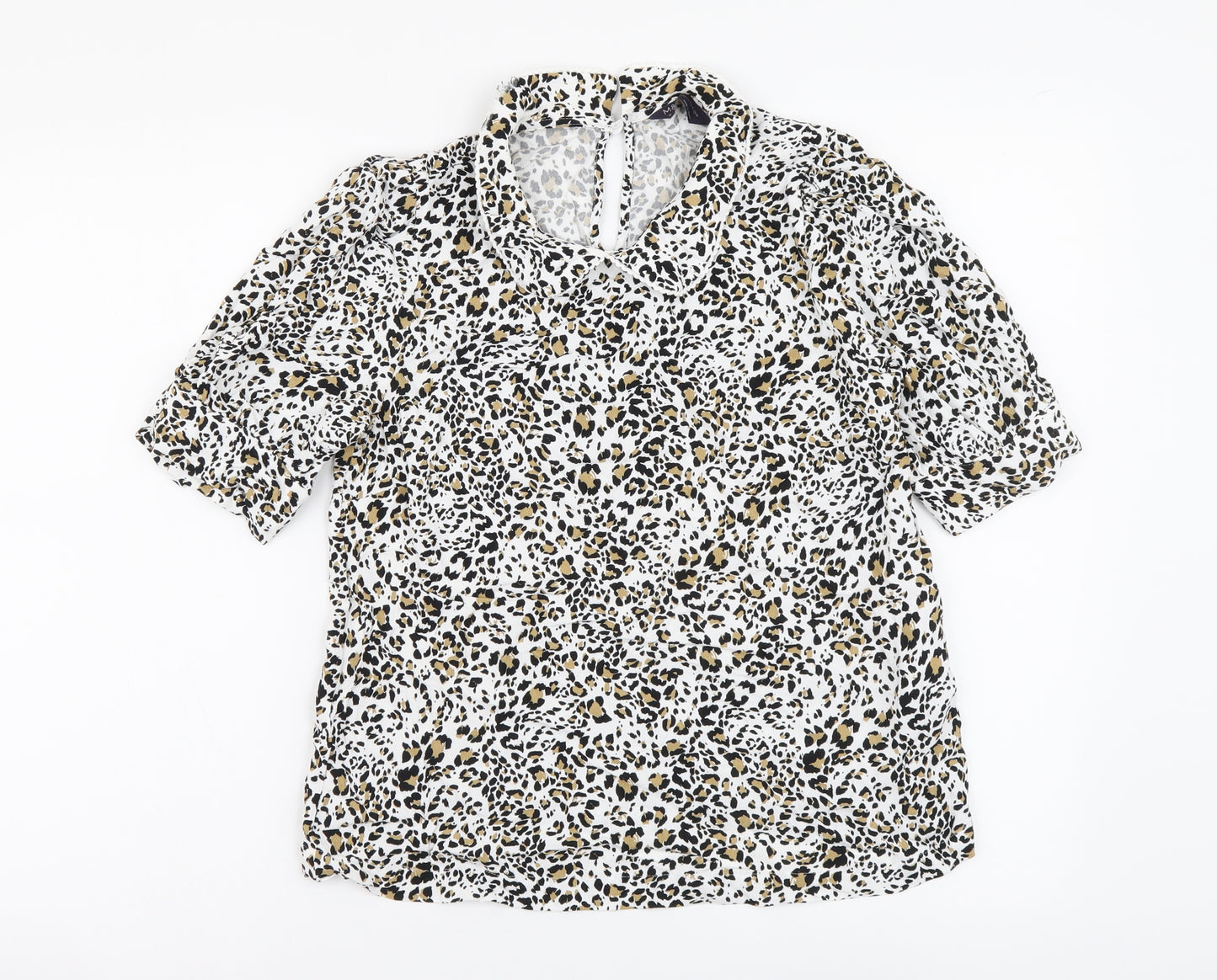 Marks and Spencer Womens Beige Animal Print Viscose Basic Blouse Size 10 Collared - Leopard pattern